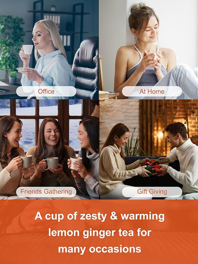 TeeLux Lemon Ginger Herbal Tea, Refreshing Lemon with Spicy Ginger Root & Zesty Lemongrass, Caffeine Free, Soothing & Tangy Flavor, 100 Tea Bags