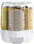 27lbs Rice and Grain Dispenser, 360° Rotating Food Storage Container Large Dry Food Dispenser with Sealed Lid 6-Grid Storage Box for Kitchen Rice Bucket for Rice Cereals Nuts Beans (27LBS)
