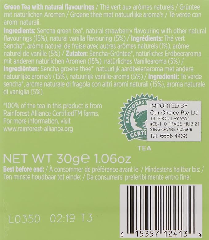 Taylors of Harrogate Strawberry & Vanilla, Green Tea, Individually Wrapped Bags, Smooth, Juicy and Sweet, Caffeinated, Enjoy Hot or Iced, 20 Count (Pack of 2)