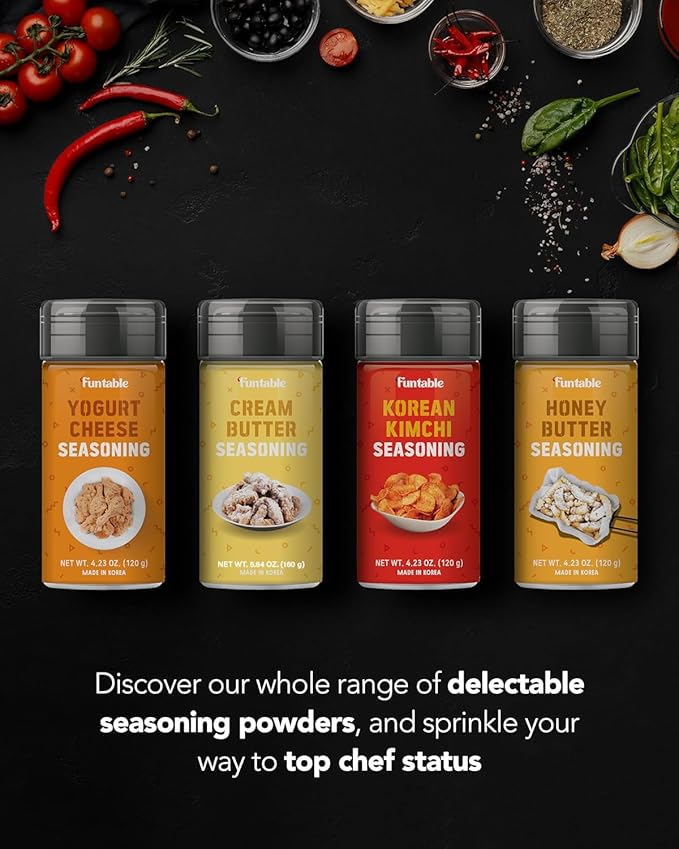 Funtable Kimchi Seasoning (4.23oz, 120g) - Authentic Korean Flavor Powder, Easy-to-Use. Perfect Seasoning for Chicken, Nuggets, Fries, Popcorn, Nachos & More.