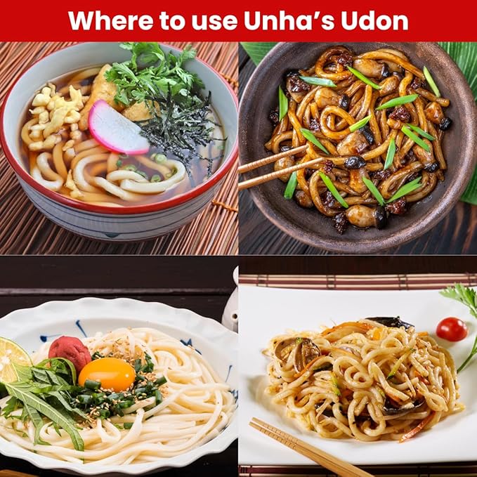 Unha’s Japanese Sanuki Fresh Udon Noodles, Jumbo Chewy Noodles, No Soup Included, Quick and Easy, 22 oz (200g × 3 Packs) Pack of 2