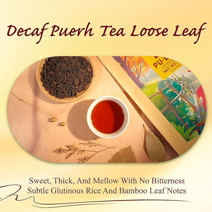 WT WEETEE Decaf Puerh Tea Loose Leaf, 110+ Cups Made of CO2-Decaffeinated Ripe Pu-erh Tea Leaves, Smooth & Sweet | Fermented Dark Tea