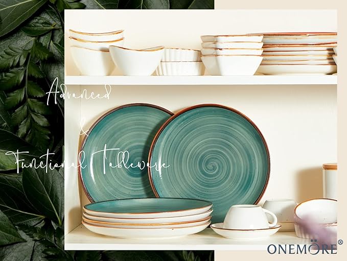 ONEMORE Ceramic Dinner Plates Set of 6, 10.5 Inch Porcelain Salad Dessert Round Plates, Microwave, Oven and Dishwasher Safe, Kitchen Plates, Serving Dishes plates for daily, Party, Restaurant. Teal