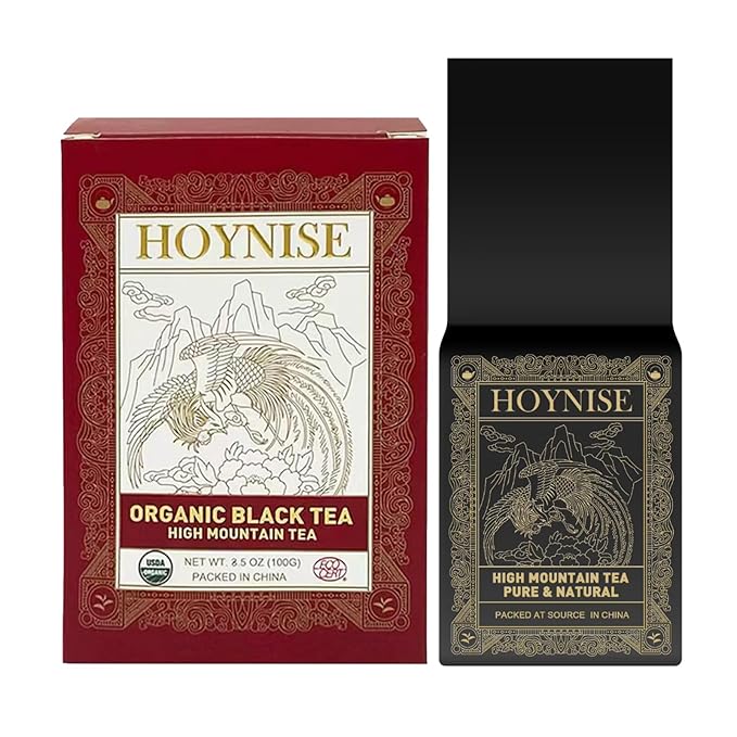 HOYNISE - USDA Organic Black Tea Loose Leaf - Yunnan Dianhong Black Tea - Organic Breakfast Tea - Rich Aroma, Full-Bodied Flavor - High Mountain Grown, 100g/3.5oz