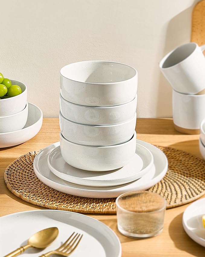 Famiware Milkyway Plates and Bowls Set, 12 Pieces Dinnerware Sets, Dishes Set for 4, White
