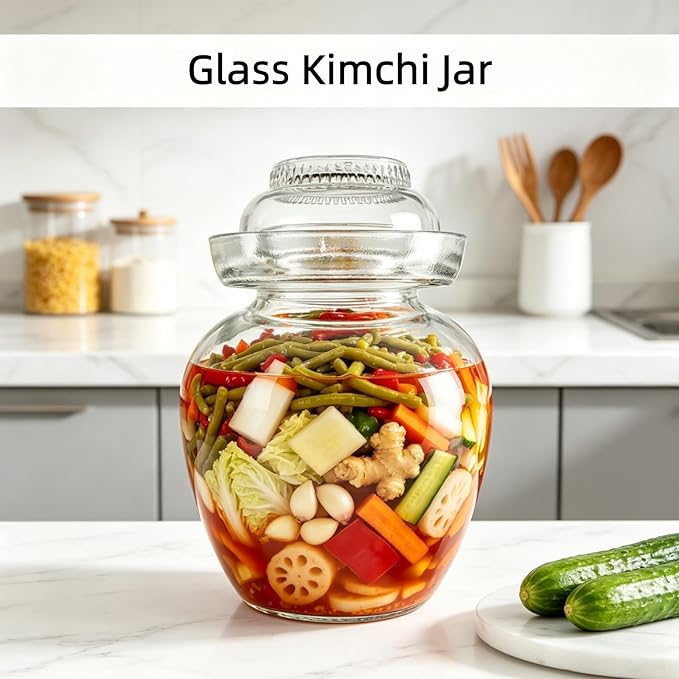 Fermentation Jar Pickle Jar, 2.5 Liter Glass Jar with Lid Water Seal Lid and Wide Mouth, Traditional Kimchi Jar for Kimchi, Sauerkraut, and Fermenting Vegetables
