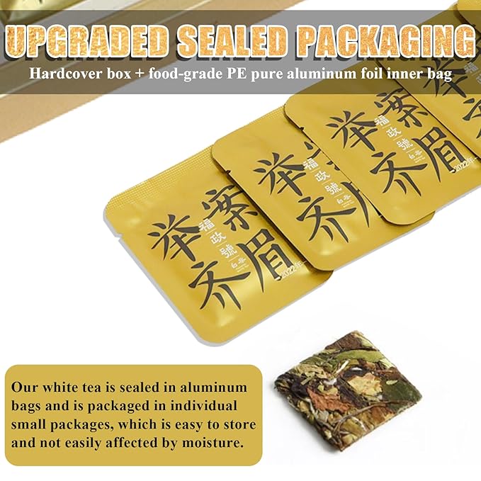 Organic White Tea Mini Brick (36 Packs, 5g Each) - Premium Shou Mei Small Square Discs, Individually Wrapped | Low Caffeine, No Bitterness | Hot or Iced, Perfect for Travel & Office