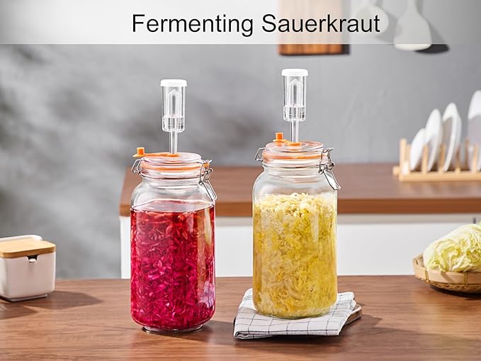 2 Liters Fermentation Jar, 64oz Glass Fermenting Jar for Making Sauerkraut, Kimchi, Pickles, Mead, Cider & More, Pack of 2