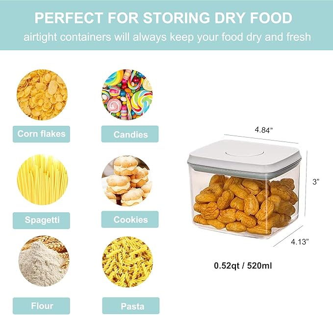 Airtight Food Storage Container Pop Containers With Lids, Bpa Free for Spaghetti Cereal Flour Rice Kitchen Organizer (rectangle 520ml / 0.52qt)