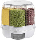 Grain Storage Container Dispenser, 6 Grids rice dispenser rotating, 360° rotating food dispenser One-Click Output rice Storage Round Grain Dispenser Kitchen (White Medium 1.53kg)