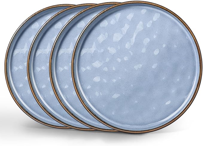 LIANYU Ceramic Dinner Plates Set for 4, 10.2In Porcelain Kitchen Salad Dessert Serving Dishes Set, Modern Round Stoneware Dinnerware Appetizer Plates, Scratch Resistant & Microwavable, Serenity Blue