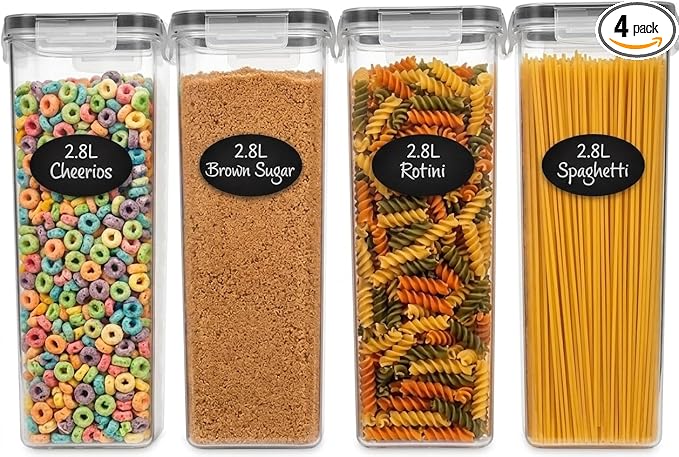 Airtight Food Storage Containers with Lids Set of 4-95 fl. oz Pasta storage Containers, BPA Free Plastic Spaghetti container - Air Tight Canisters for Kitchen Pantry Organization