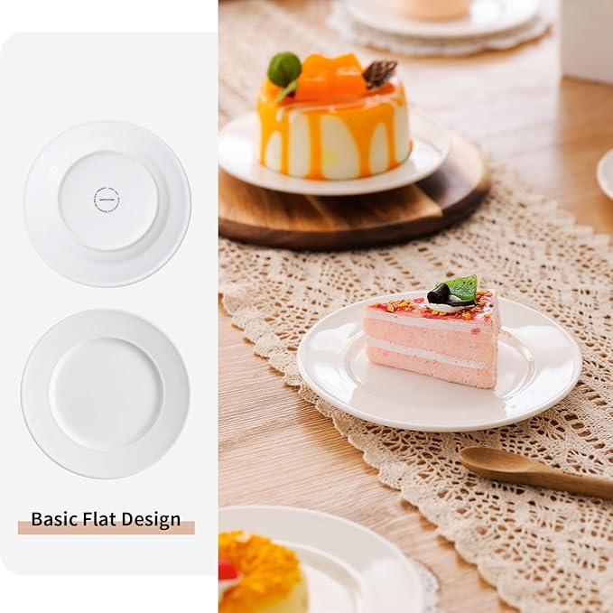 Dessert Plates Set of 18, 6 Inch Small Round Porcelain Appetizer Dinner Plate, White Ceramic Serving Dishes for Cake, Ice Cream, Snacks,Microwave, Dishwasher & Oven Safe