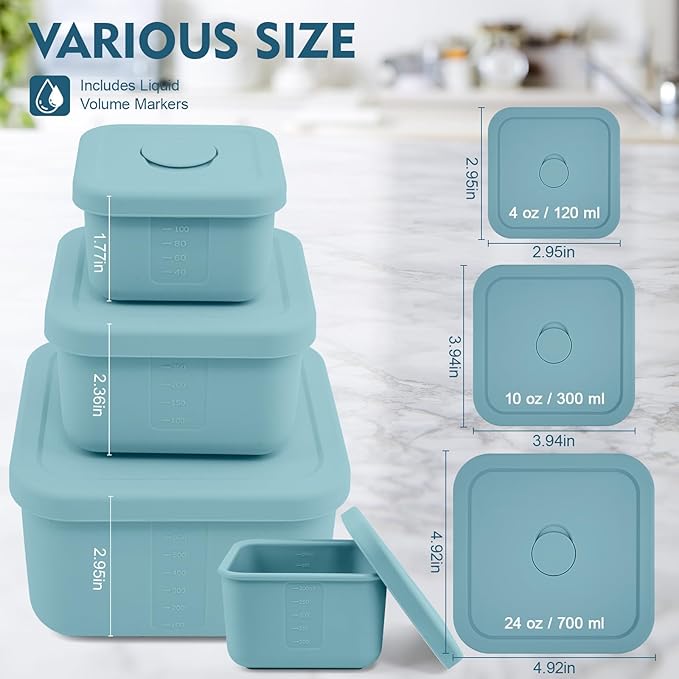 3 PCS Silicone Food Storage Containers with Lids，BPA Free Reusable Silicone Storage Containers for Food Freezer Containers Freezer Dishwasher Safe（24oz,10oz,4oz）