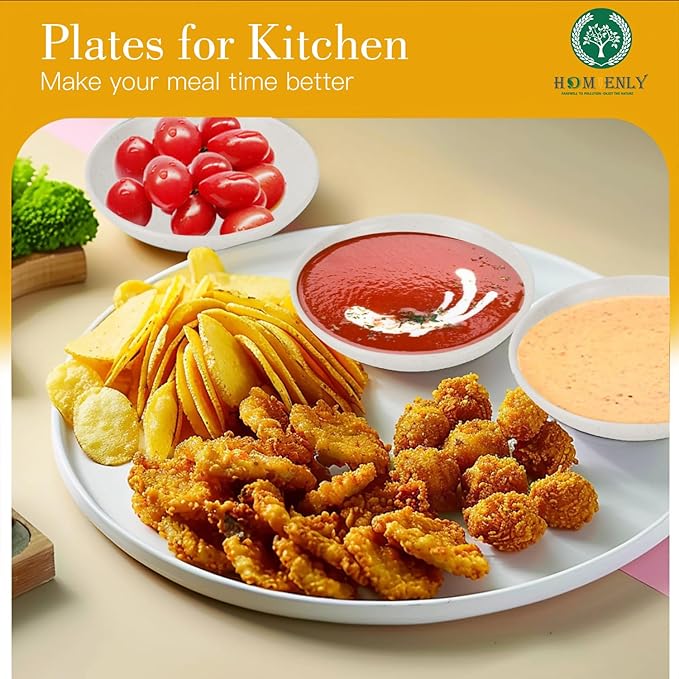 Plastic Dipping Plate Set of 8 - 4 inch Wheat Straw Plates,Soy Sauce Dish,Dipping Bowls,Small Serving Bowls for Side Dishes, Mini Appetizer Plates for Side Dishes,Condiment,BBQ and Party Dinner-White