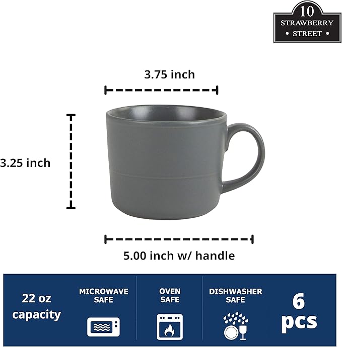 Double Line 3.75"/12 oz Mug, Set of 6, Matte Gray