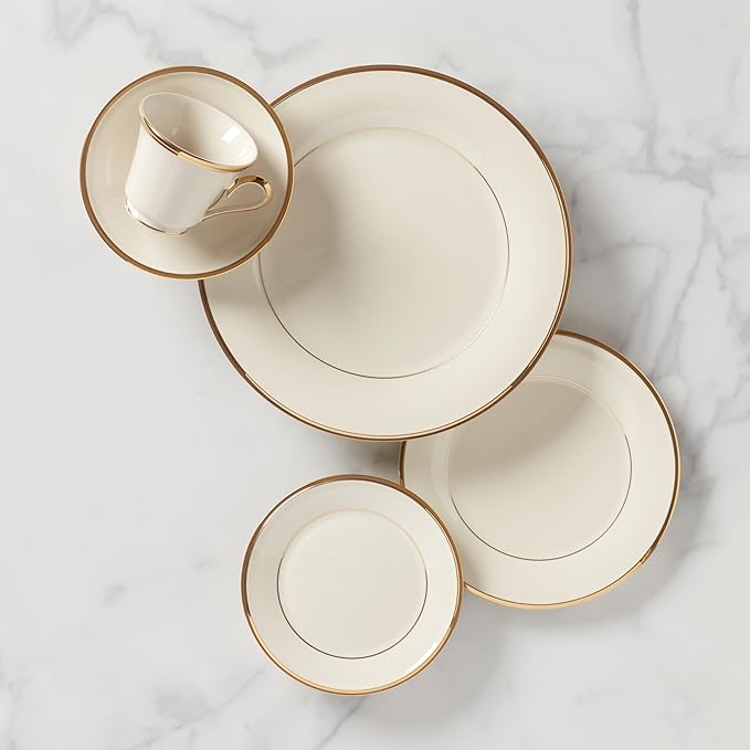 Lenox Dinnerware Set, Eternal 5-Piece Place Setting, 24-Karat Gold Accents Set, Service for 1, Made Of Ivory Porcelain, Dishwasher Safe, Plates, Cups And Saucers, Home And Kitchen (Ivory, 5 Piece)