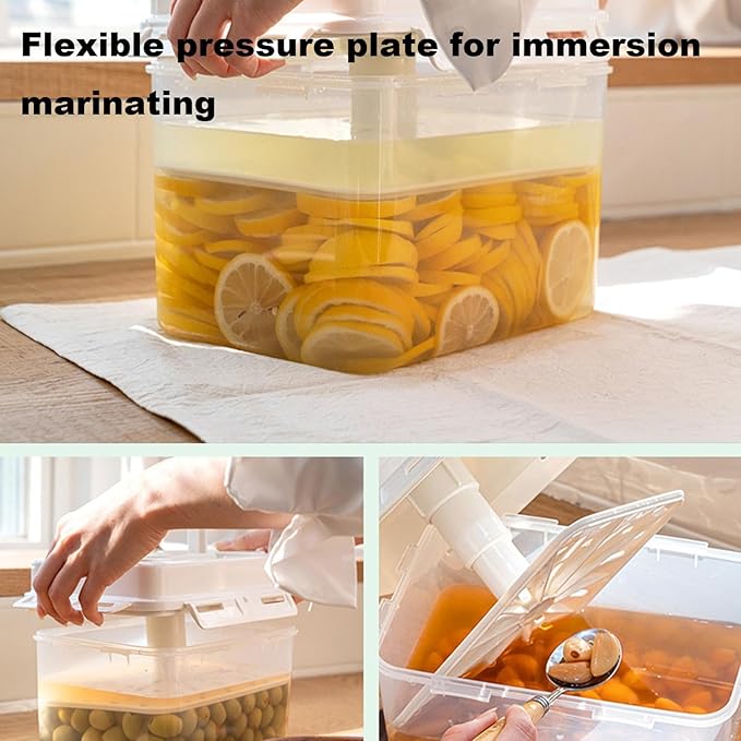 Kimchi Fermentation Container - Airtight 4/5L Pickle Keeper With Handle And Lid, Kimchi Box - Clear Kimchi Press Fermentation Storage Container, Maintain Fresher Taste, vinegar