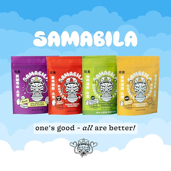 SAMABILA Korean Beef Instant Ramen Seasoning Powder - Gluten Free - Vegan - Medium Spicy - Premium Soup Powder - 5 oz