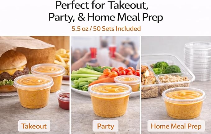 4U'LIFE 5.5 oz Clear Plastic Souffle Cup BPA Free Portion Cup with Lids - 50 Sets