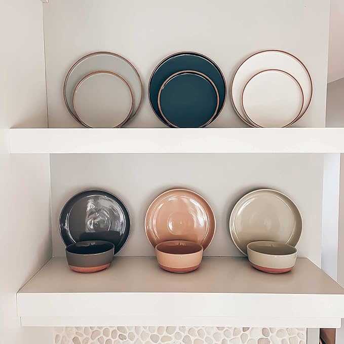 MORA Ceramic Flat Pasta Bowl Set of 4-35oz, Microwave Safe Plate with High Edge - Modern Porcelain Dinnerware for Kitchen and Eating, Large Wide Bowls/Plates for Serving Dinner, Salad, etc- Vanilla