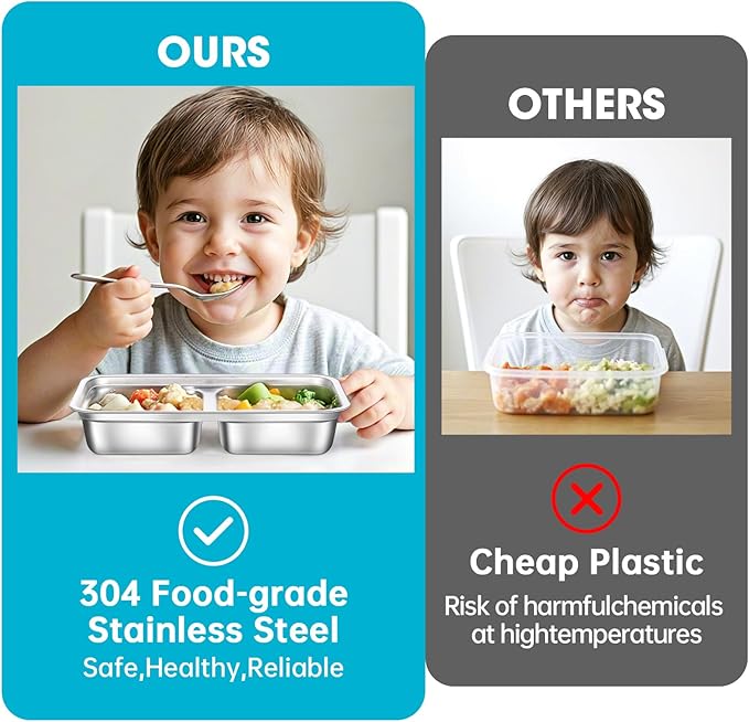 4 Pack Stainless Steel Snack Containers Reusable, Grab and Go 2 Compartment Food Storage Meal Prep Containers with Lids Stackable for Travel Camping School Lunch, Gifts for Gym Home Cooks (4, Blue)