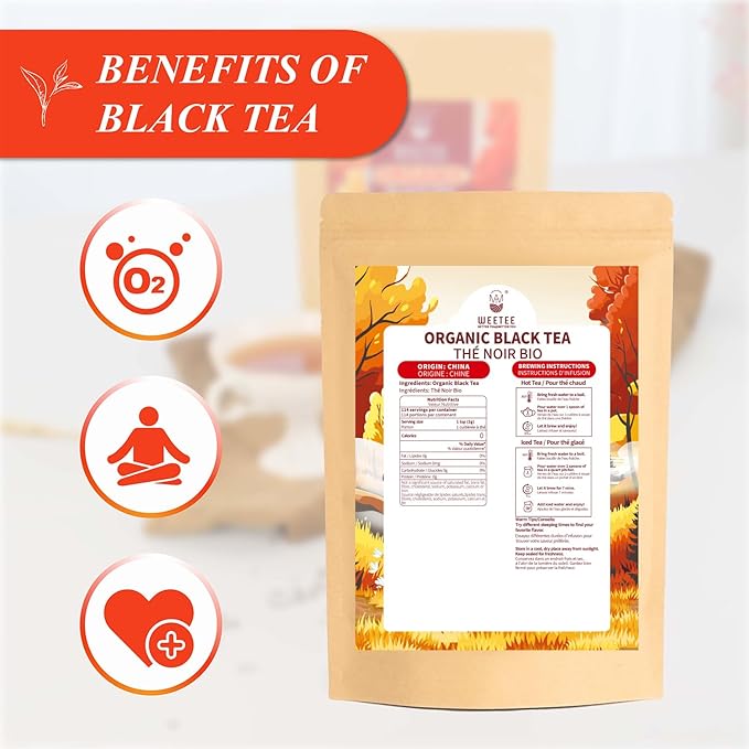 WT WEETEE Organic Black Tea Loose Leaf, 110+ Cups, Made of Flowery Orange Pekoe Black Tea Leaves, No Bitter & Rich Flavor, Premium Loose Leaf Black 228g /8oz