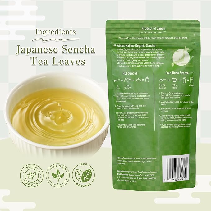 Sencha Green Tea – Organic Japanese Green Tea Loose Leaf, 80g Organic Loose Leaf by HAJIME