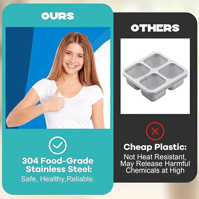 4Pcs 304 Stainless Steel Bento Boxes, 2 Compartments Portable Food Storage Containers Snack Boxes with Lids, Divided Meal Prep Lunch Box Food Container Dishwasher Safe