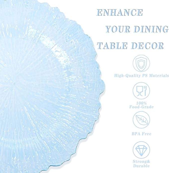 U-QE 60PCS Clear Blue Plates - Blue Plastic Fathers Day Plates Disposable&Reusable - Heavy Duty Plastic Plate for Fathers Day, Party&Wedding Including 30 Dinner Plate 10" & 30 Appetizer Plate 7"