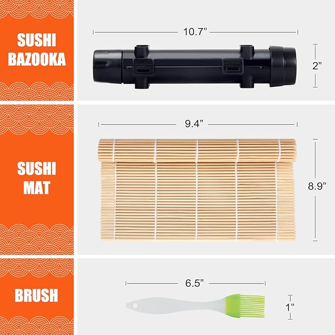 SmileTools Sushi Making Kit, Sushi Roller, Sushi Bazooka, Sushi Maker, Bamboo Sushi Rolling Mat for Beginners (Black)