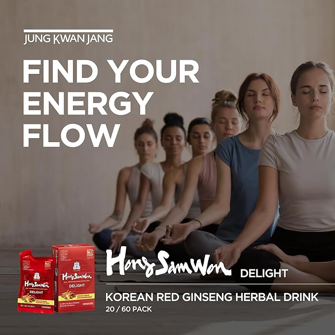 JUNG KWAN JANG Hong Sam Won Delight - Korean Red Ginseng Tea Herbal Energy Drink with Lime, Jujube, Ginger, 3 Vitamins & 9 Amino Acids - No Caffeine, No Calories, No Sugar (30 Pouches, 1.69 fl oz)