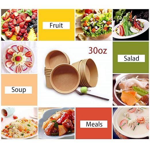 TOPtoper 80 Pcs 30 Oz【WITHOUT LIDS】 Large Paper Bowls Disposable Soup Bowls Bulk Plastic Free Party Supplies for Hot/Cold Food, Soup (30 OZ)