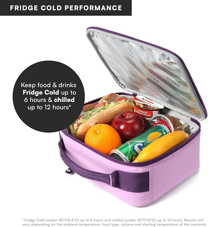 Titan by Arctic Zone Fridge Cold Lunch Box with 2 Gel Ice Packs, Small Insulated Cooler Bag with Leak Proof Lining for School and Work, Lavender