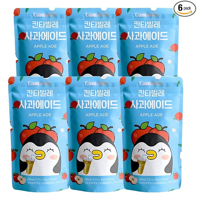 Cantabile Korean Convenience Store Pouch Drink Ready-to-Drink Refreshing Beverage Imported from Korea (6 Pack, Apple)