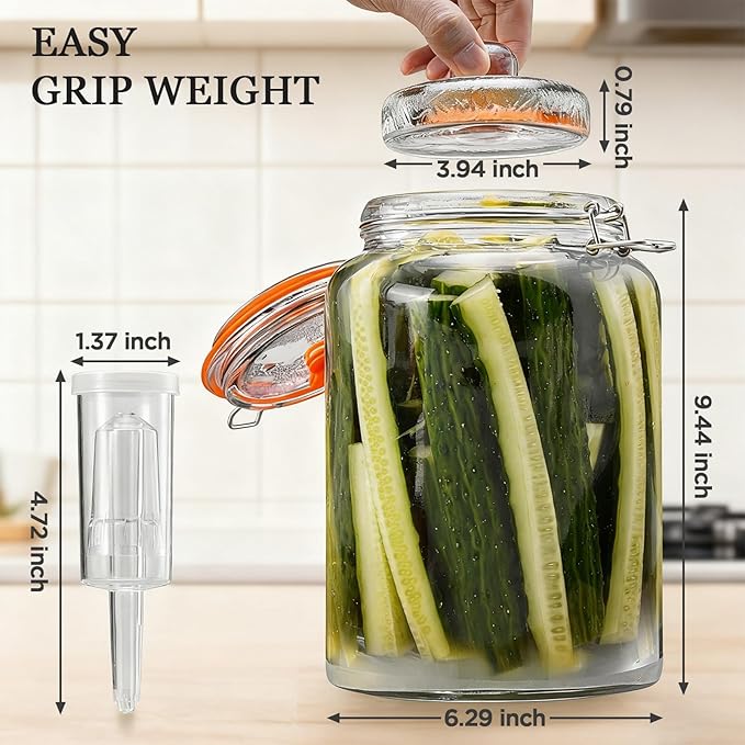 BestYiJo 2PCS 1 Gallon (3.75L) Fermentation Jars with 2 Glass Weights & 2 Airlocks - Ideal for Kombucha, Sauerkraut, Pickles, Sourdough Starter, Kimchi and More