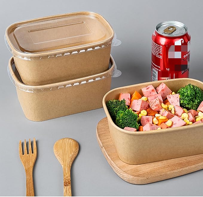 50 Pack 25oz Paper Meal Prep Containers with Lids, Disposable Kraft Food Containers, Stackable Oil-Proof Takeout Salad Bowls for Meal Prep, Picnic, Party Supplies, Microwave Freezer Safe