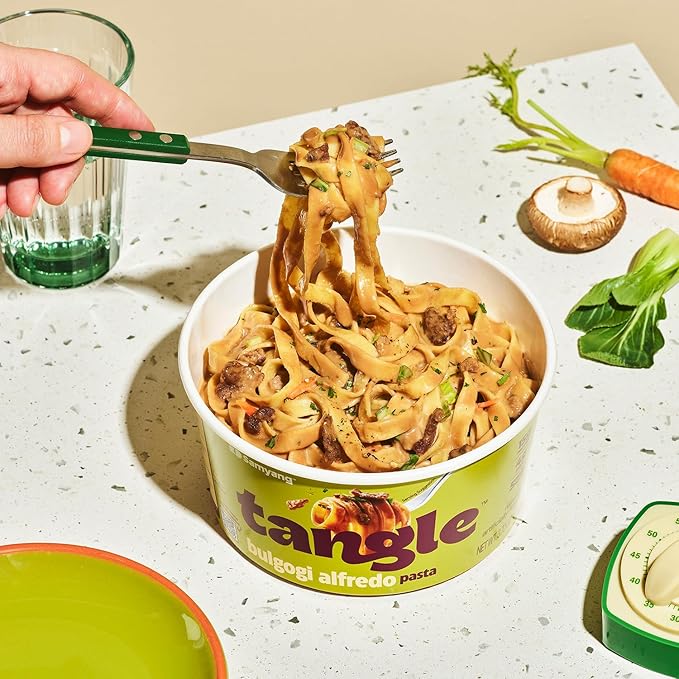 Samyang Tangle Bulgogi Alfredo Pasta Bowl | Futtuccine Pasta | Mukbang | 15g of Protein | 4g of Fiber | Chick Pea based | Easy Prep | Convenient | 6 Bowls