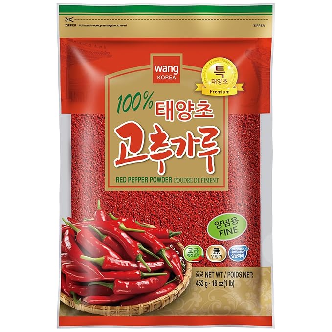 Wang Sun-Dried Fine Gochugaru for Kimchi, Red Pepper Flakes, Chilli Powder, 1 Pound