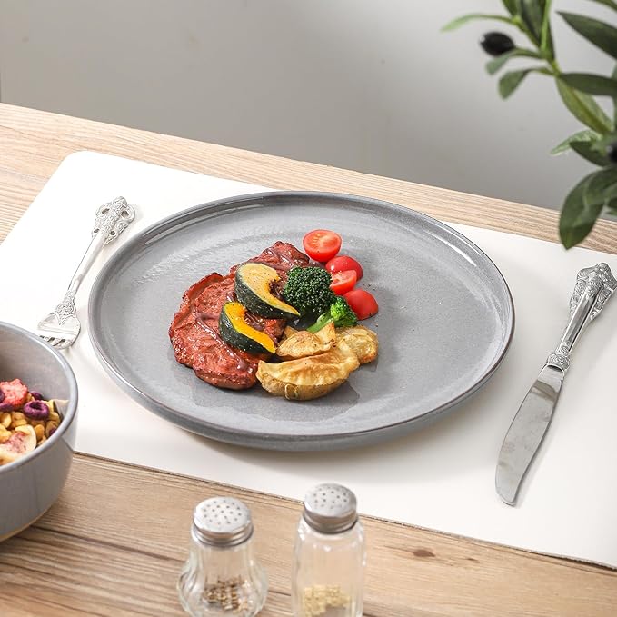 Ceramic Dinner Plates Set of 6,Stoneware 8 Inch,Microwave,Dishwasher and Oven Safe,Porcelain Dessert Plates for Pasta,Salad and Steak,Christmas Gift,Dishes for Kitchen,Scratch Resistant,Gray