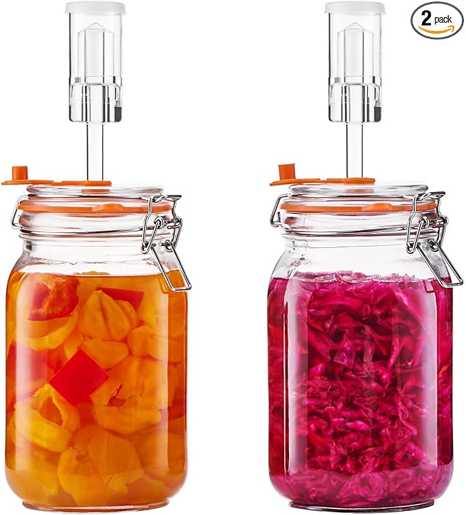 Fermentation Jar, 1.5 Liters Glass Fermenting Jar for Making Sauerkraut, Kimchi, Pickles, Mead, Cider & More, Pack of 2