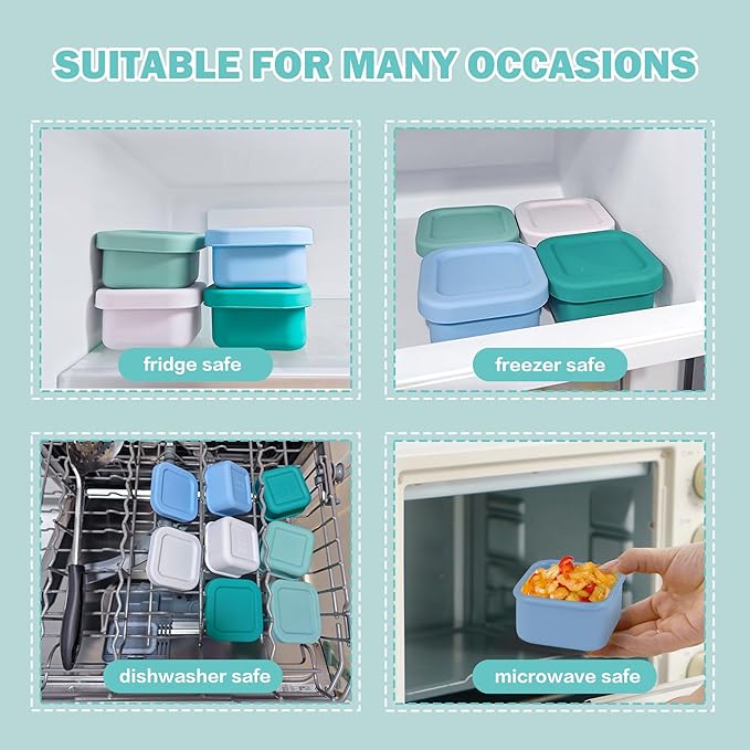 Finorder 4 Pack Silicone Snack Containers Small Food Storage Containers with Lids for Kids, 3.5oz Leak Proof Bpa Free Small Containers Set Children Lunch Box for Daycare, School, Travel