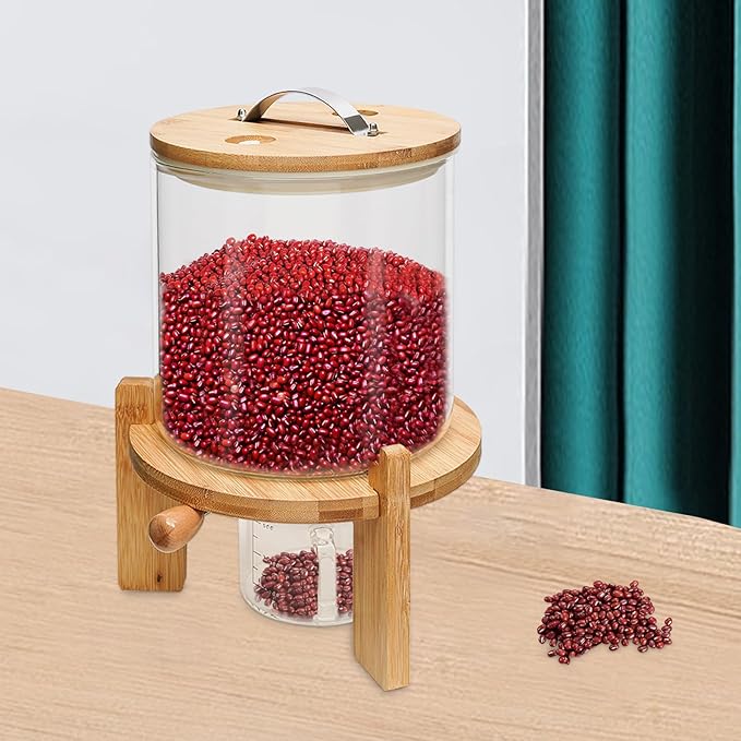 5L Rice Dispenser Storage 10Grain Bottle Cereal Dry Food Glass Container +Valve