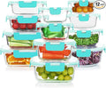 KOMUEE 24 Pieces Glass Food Storage Containers Set, Meal Prep Containers, BPA-Free Airtight Glass Storage Containers with lids, Freezer, Microwave and Oven Safe,Green