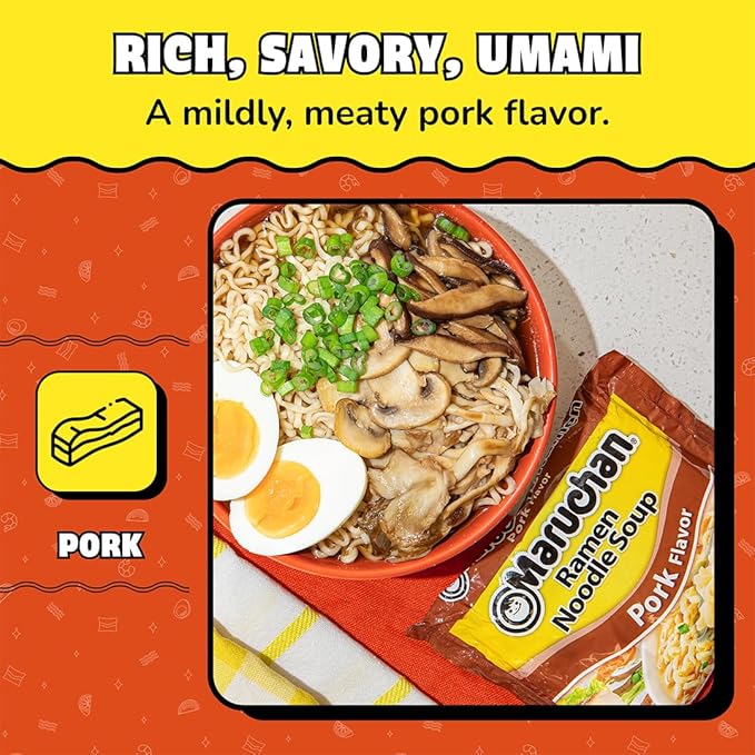 Maruchan Ramen Noodle Soup, Pork Flavor – Japanese-Style Instant Noodles, Quick & Easy Meal for Kids, Students & Busy Families – 3 Oz. (24 Pack)