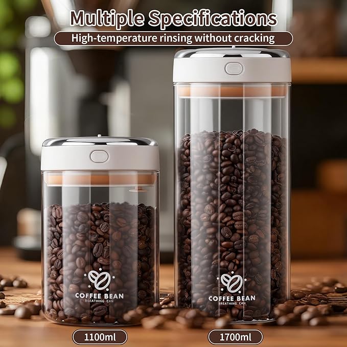57oz Airtight Glass Coffee Canister with One-way CO2 Valve, Borosilicate Vacuum Coffee Bean Storage Canister with Date Tracker, Wide-Mouth Storage Container for Coffee Bar,Home,Kitchen