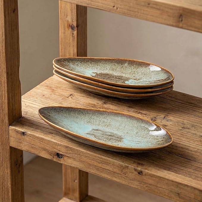 Ceramic Dinner Plates Set of 4, for Bread, Pasta, Salad, sushi - Microwave, Oven and Dishwasher Safe, Scratch Resistant durable Brown Brown reactive glaze