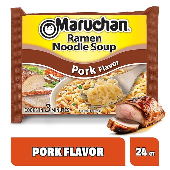 Maruchan Ramen Noodle Soup, Pork Flavor – Japanese-Style Instant Noodles, Quick & Easy Meal for Kids, Students & Busy Families – 3 Oz. (24 Pack)