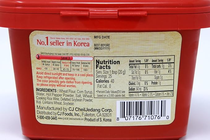 CJ Haechandle Hot Pepper Paste 500g Korean Spicy Red Chile Paste 1.1 lb., Gochujang, 17.63 Ounce