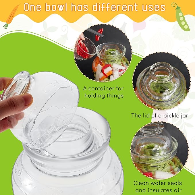 2 Pcs Glass Fermentation Jar Pickle Jar Kimchi Containers 1.5l Traditional Fermenting Pickle Pot with Water Seal Airlock Lid for Wine Brewing, Sauerkraut, Vegetable, Kombucha, Canning Fermentation Kit